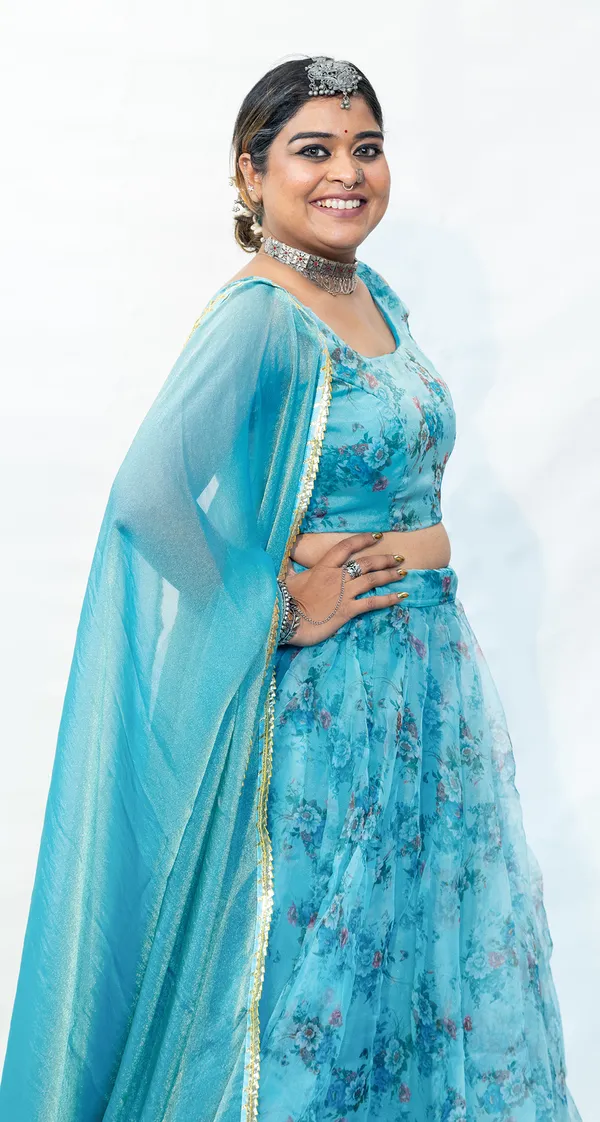 Lehenga_Organza_Floral_Blue