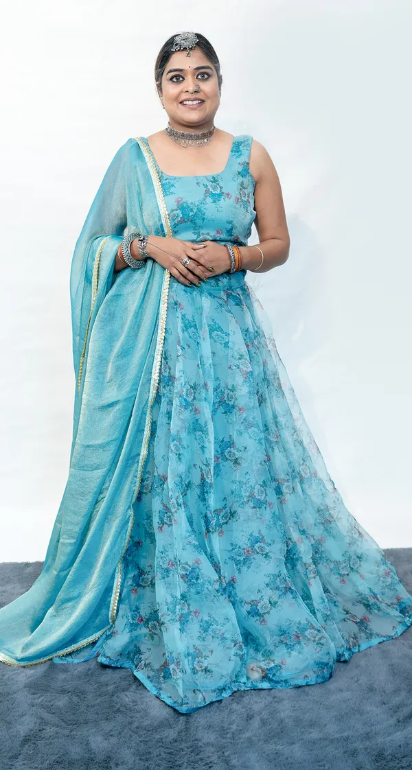 Lehenga_Organza_Floral_Blue