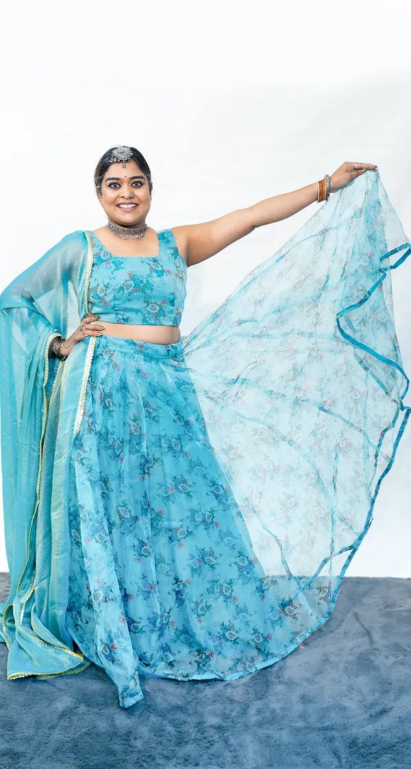 Lehenga_Organza_Floral_Blue