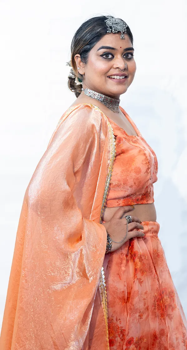 Lehenga_Organza_Floral_Orange