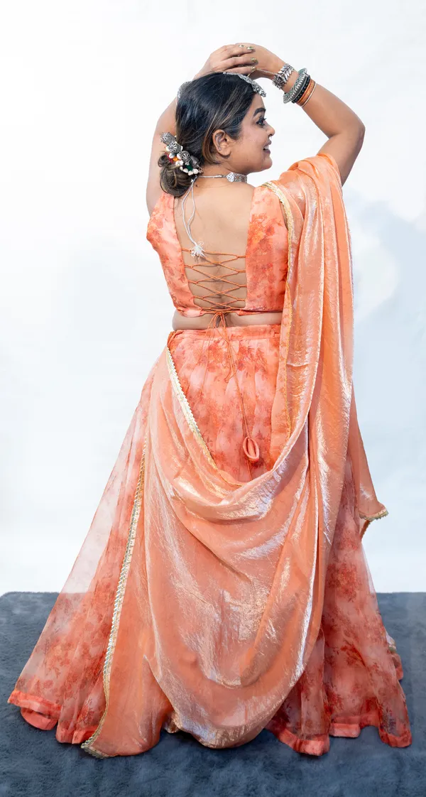Lehenga_Organza_Floral_Orange