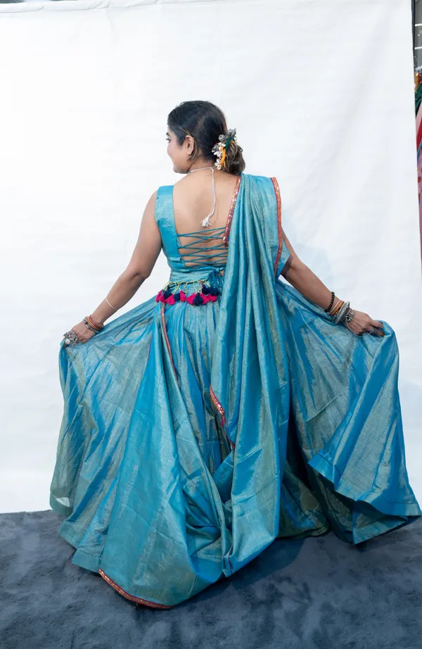 Lehenga_Cotton_Tissue_Blue_With_Belt