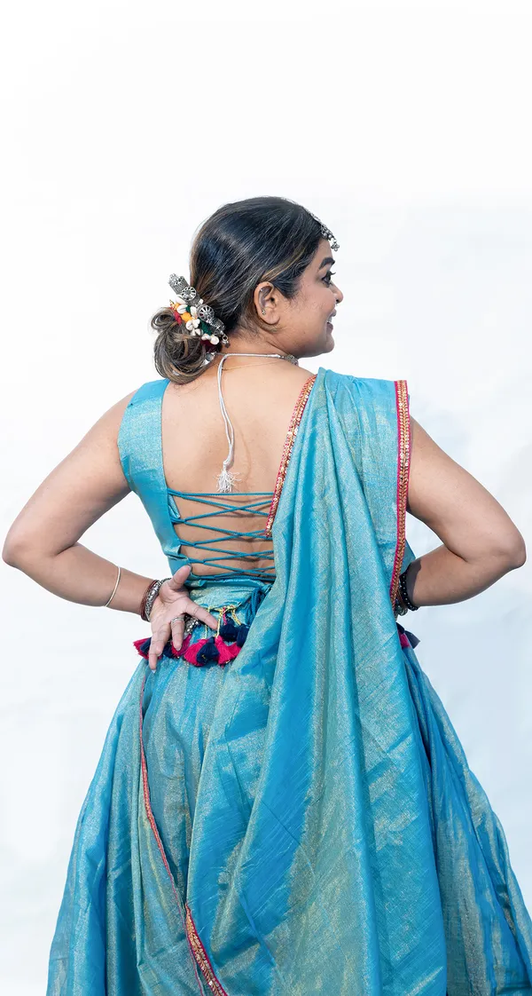 Lehenga_Cotton_Tissue_Blue_With_Belt