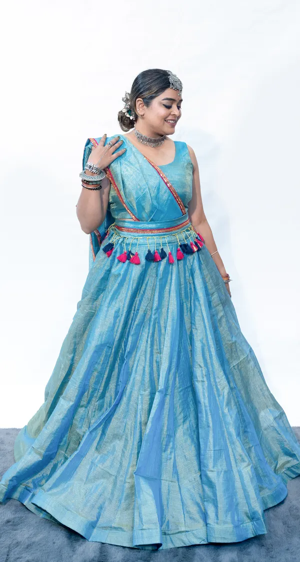 Lehenga_Cotton_Tissue_Blue_With_Belt