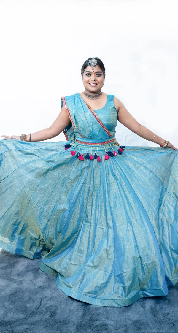Lehenga_Cotton_Tissue_Blue_With_Belt