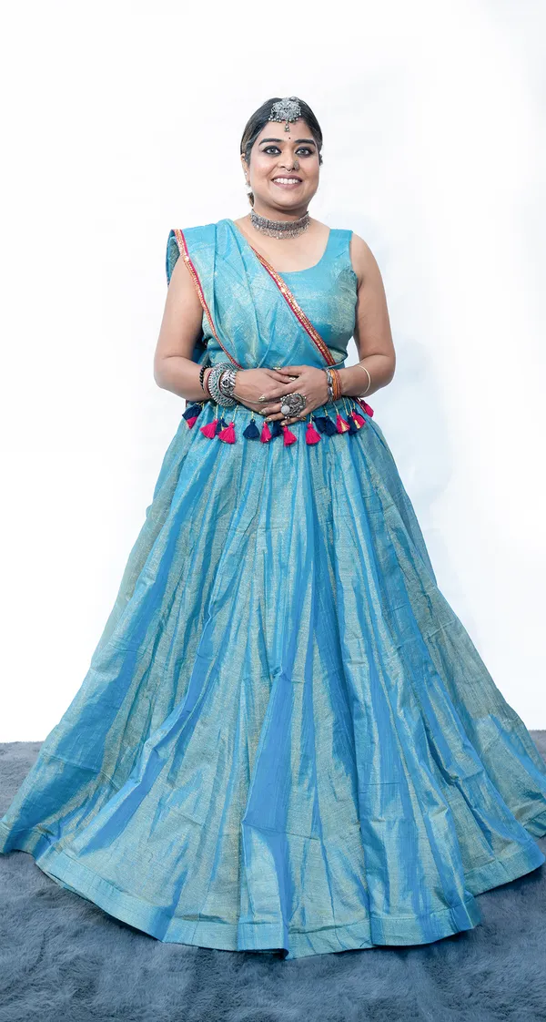 Lehenga_Cotton_Tissue_Blue_With_Belt