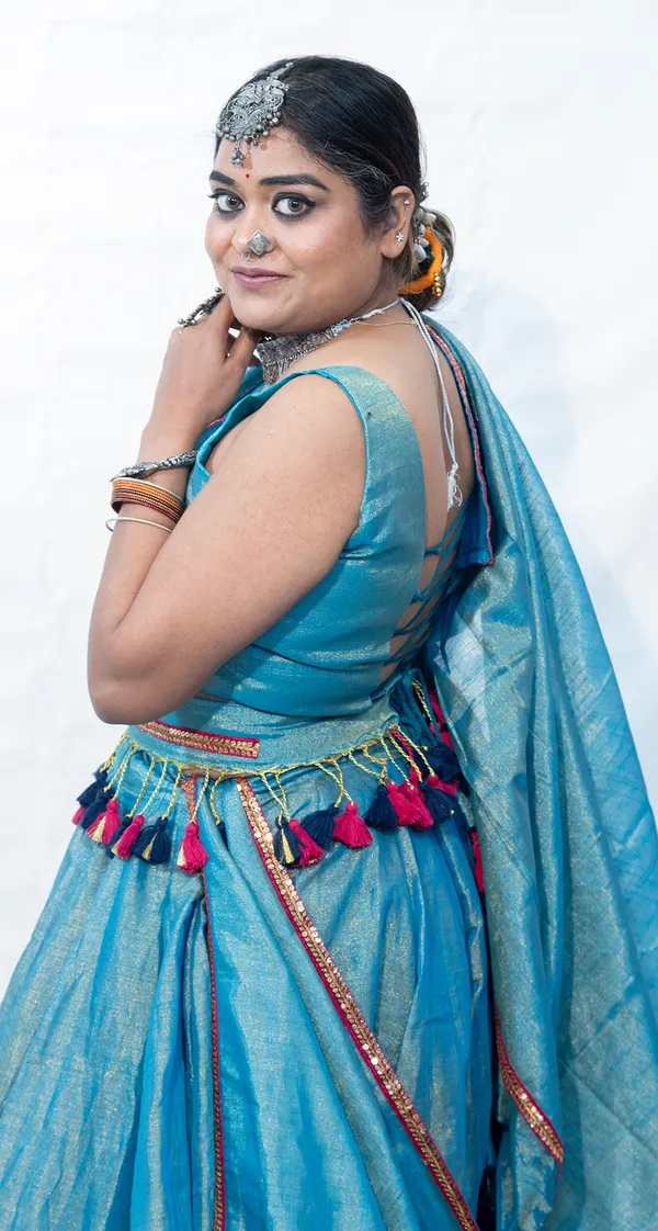 Lehenga_Cotton_Tissue_Blue_With_Belt