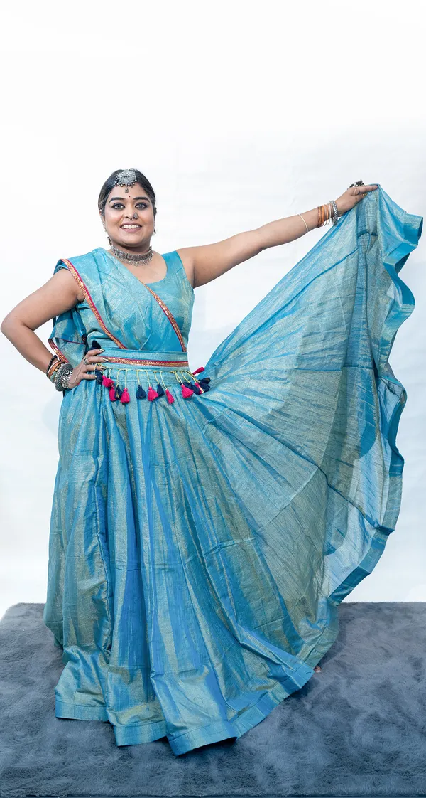 Lehenga_Cotton_Tissue_Blue_With_Belt