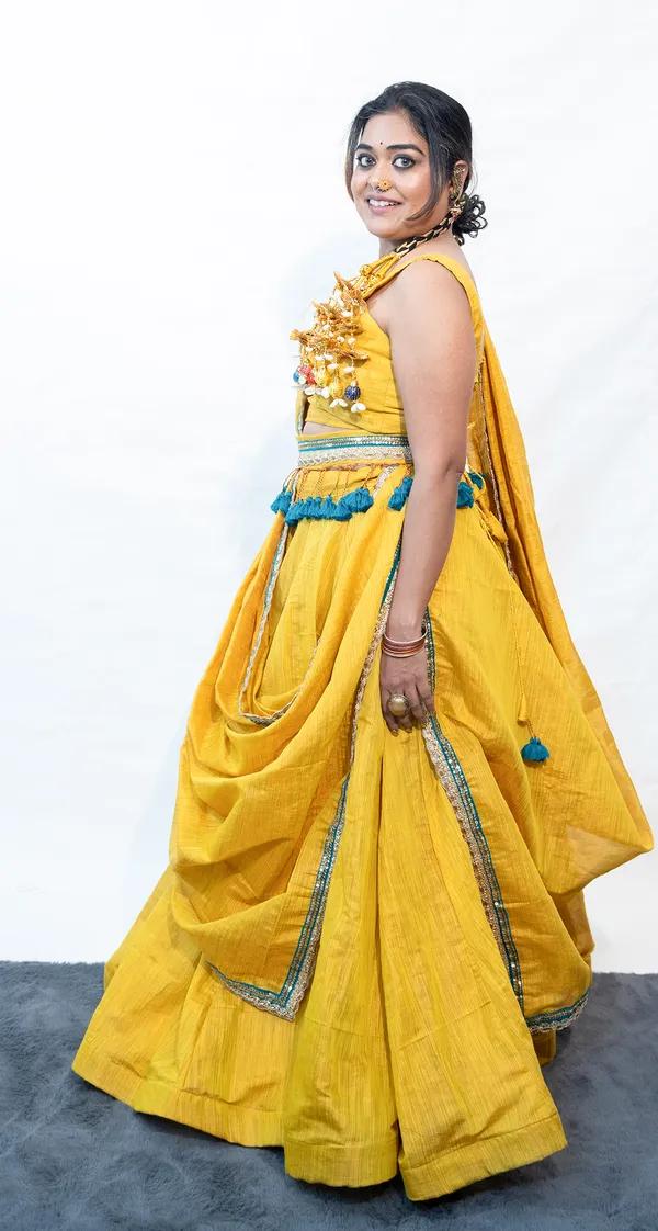 Lehenga_Cotton_Tissue_Yellow_With_Belt