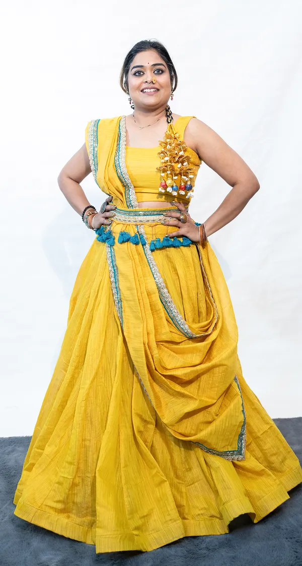 Lehenga_Cotton_Tissue_Yellow_With_Belt