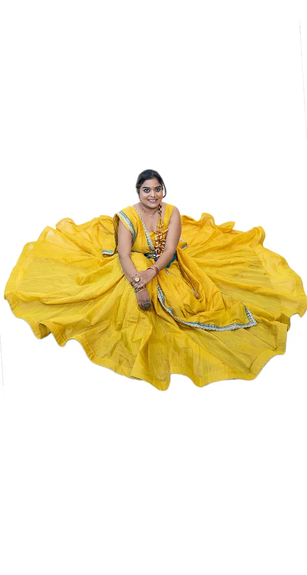 Lehenga_Cotton_Tissue_Yellow_With_Belt
