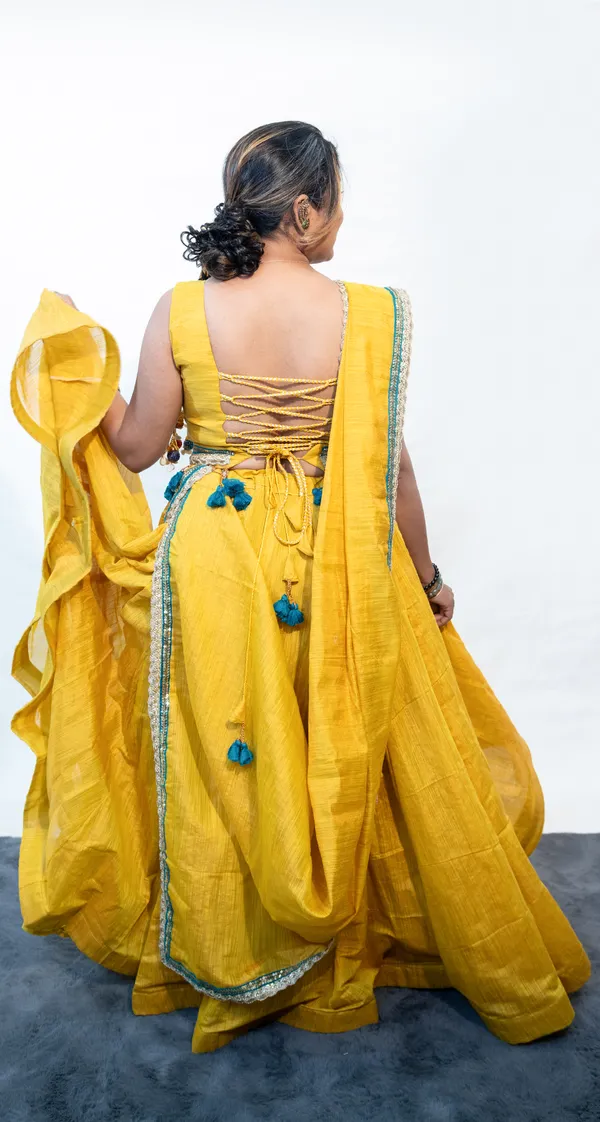 Lehenga_Cotton_Tissue_Yellow_With_Belt