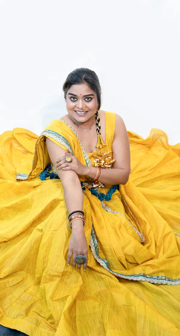 Lehenga_Cotton_Tissue_Yellow_With_Belt