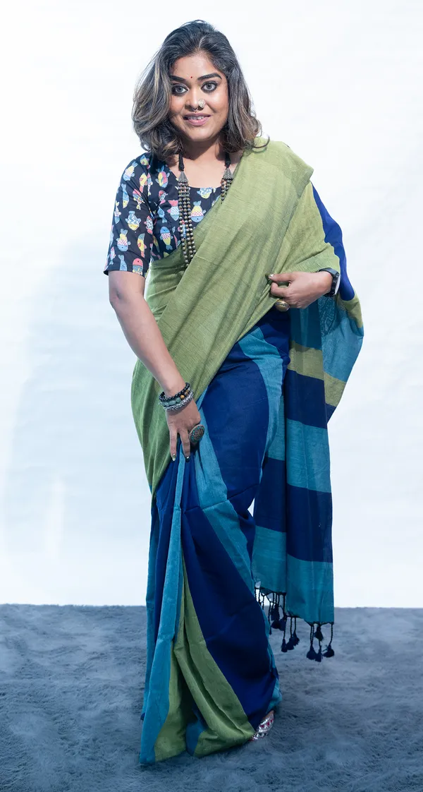 Khadi_Cotton_Mc_Stripes_Green_Blue