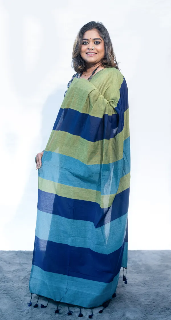 Khadi_Cotton_Mc_Stripes_Green_Blue