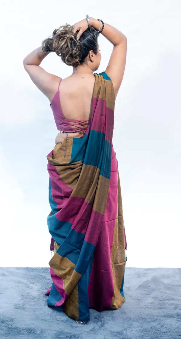 Khadi_Cotton_Mc_Stripes_Rama_Green_(Pink_Rama_Green_Brown)