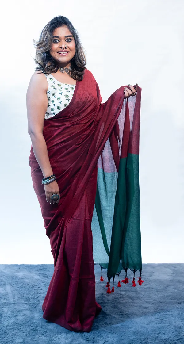 Khadi_Cotton_Contrast_Palla_Maroon_And_Green