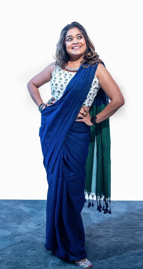 Khadi_Cotton_Contrast_Palla_Navy_Blue_And_Light_Green