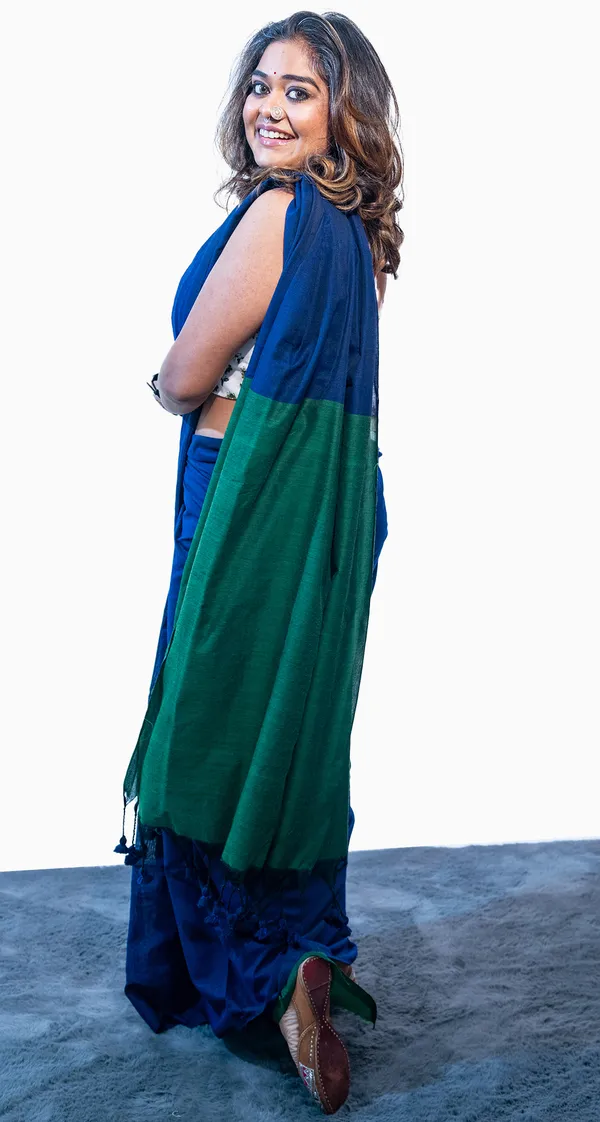 Khadi_Cotton_Contrast_Palla_Navy_Blue_And_Light_Green
