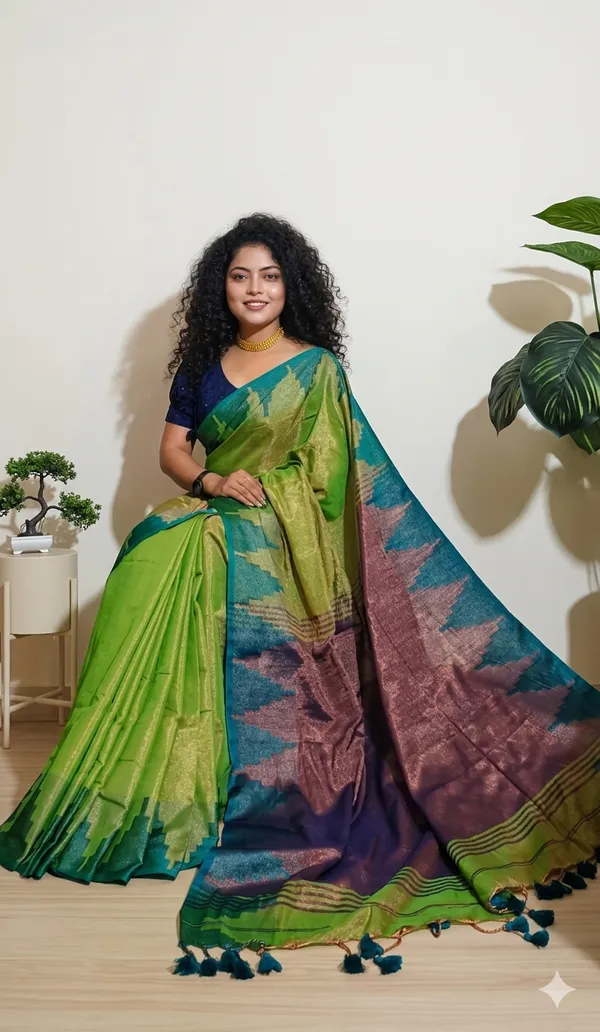 Cotton_Tissue_Temple_Border_Contrast_Palla_Light_Green
