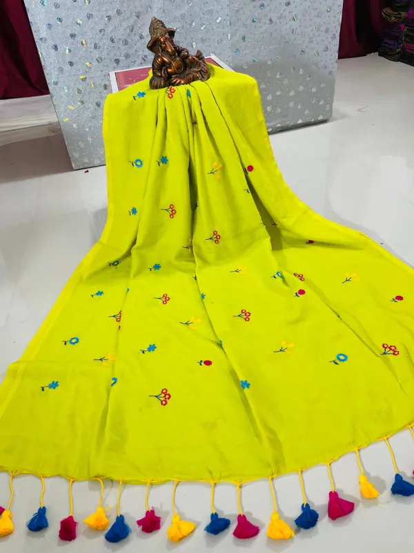 Mul_Cotton_Machine_Embroidery_Parrot_Green