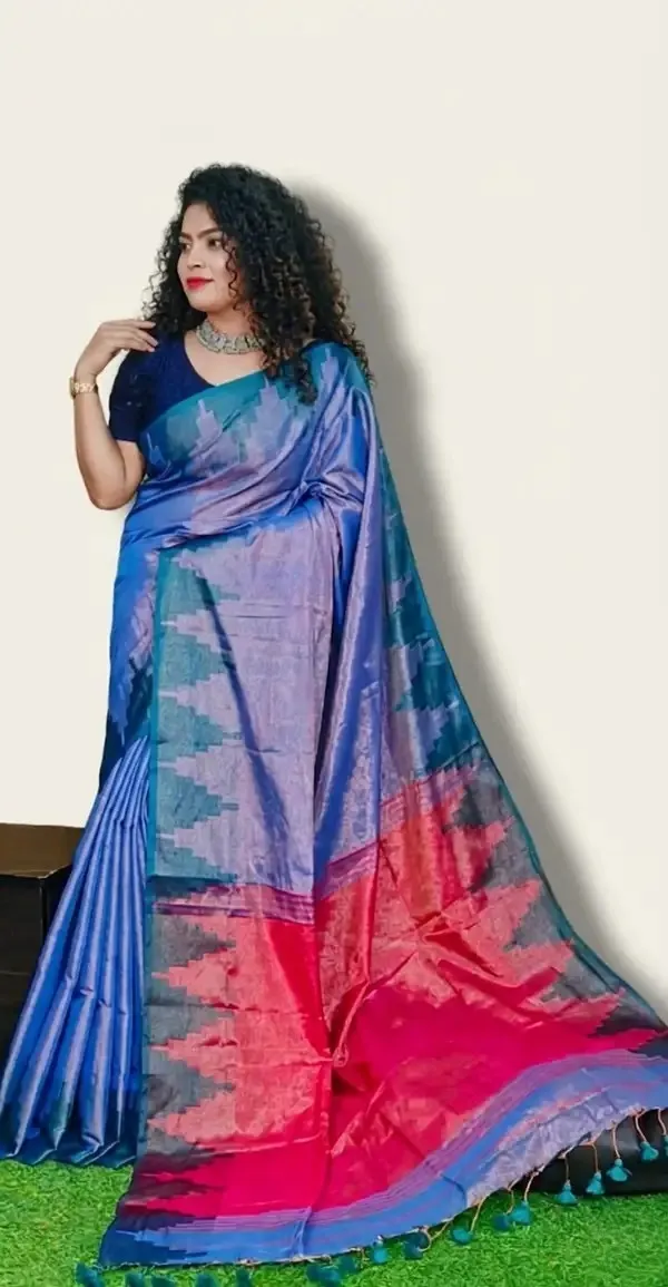 Cotton_Tissue_Temple_Border_Contrast_Palla_Blue
