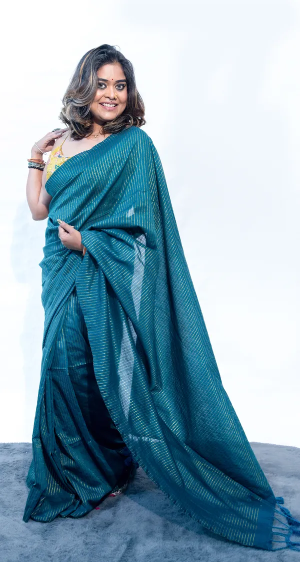 Khadi_Cotton_Zari_Stripes_Bottle_Green