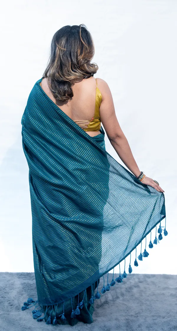 Khadi_Cotton_Zari_Stripes_Bottle_Green