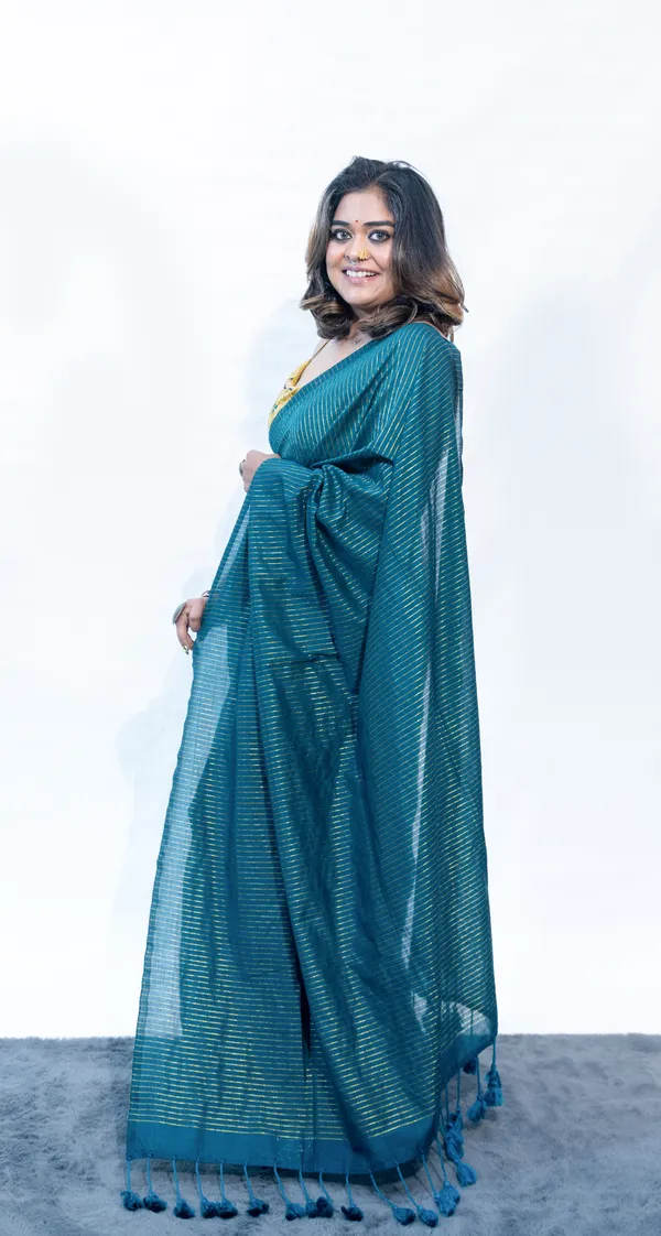 Khadi_Cotton_Zari_Stripes_Bottle_Green