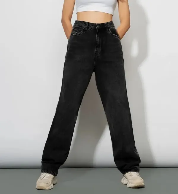 Jet_Black_Washed_Wide_Leg_Denim_Jeans_For_Women