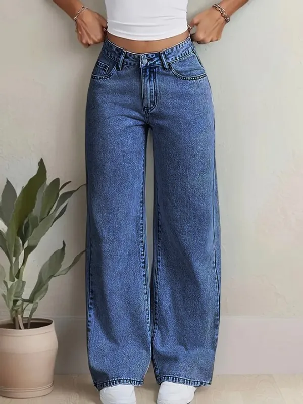 Bata_Blue_High_Waist_Wide_Leg_Denim_Jeans_With_Bow_Embroidery_For_Women