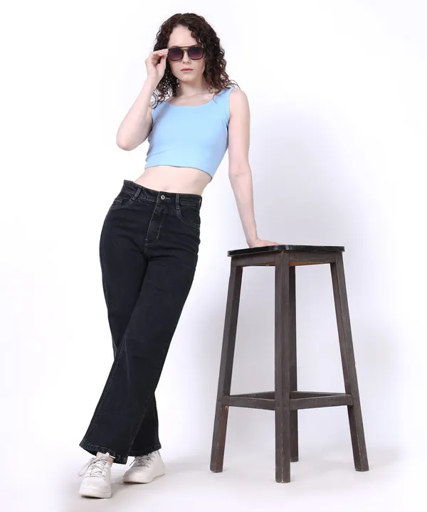 Jet_Black_Washed_Wide_Leg_Denim_Jeans_For_Women