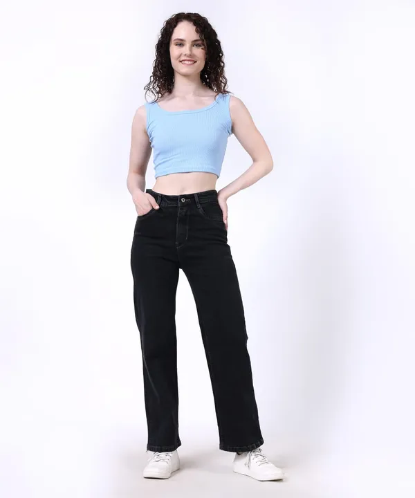 Jet_Black_Washed_Wide_Leg_Denim_Jeans_For_Women