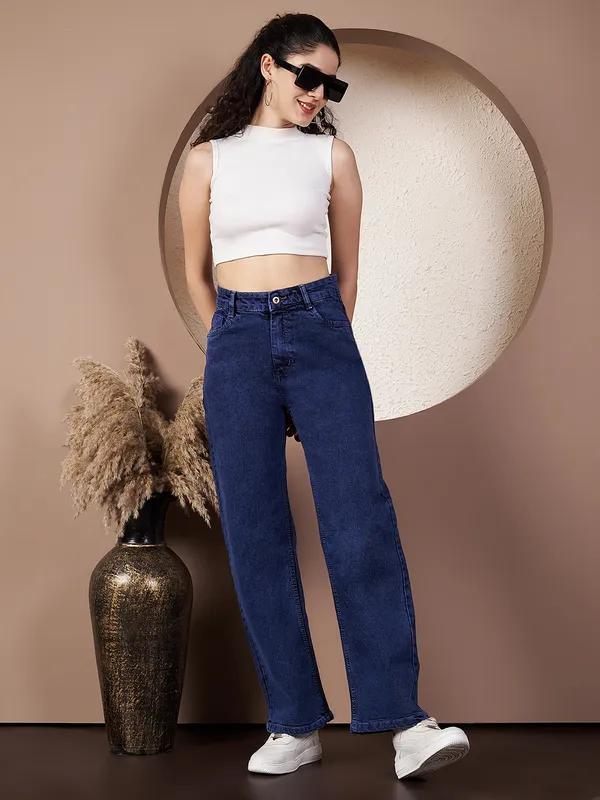 Navy_Blue_Wide_Leg_Denim_Jeans_For_Women