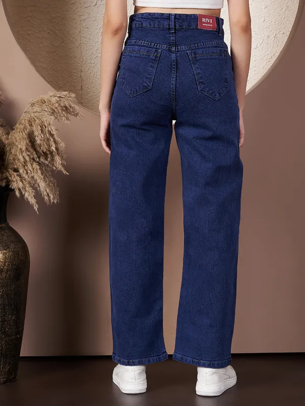 Navy_Blue_Wide_Leg_Denim_Jeans_For_Women