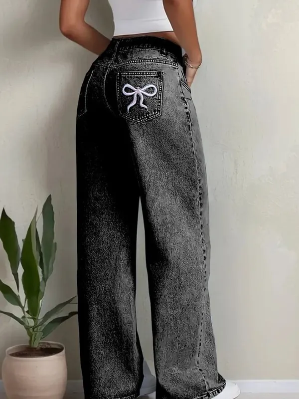 Black_High_Waist_Wide_Leg_Denim_Jeans_With_Bow_Embroidery_For_Women