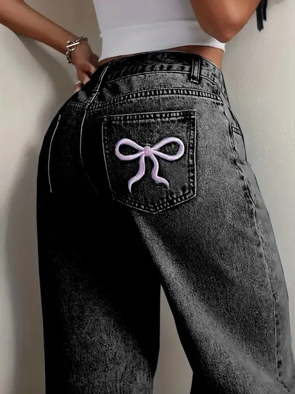 Black_High_Waist_Wide_Leg_Denim_Jeans_With_Bow_Embroidery_For_Women