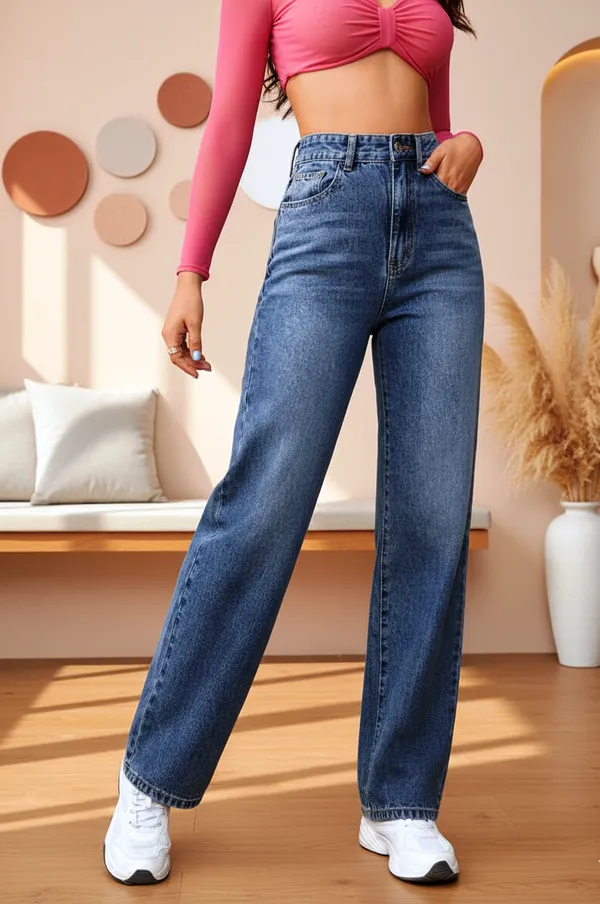 Bata_Blue_High_Rise_Straight_Fit_Stretchable_Denim_Jeans_For_Women