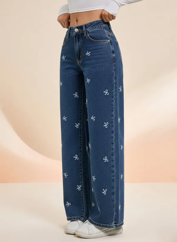 Navy_Blue_High_Waist_Wide_Leg_Denim_Jeans_With_Bow_Embroidery_For_Women