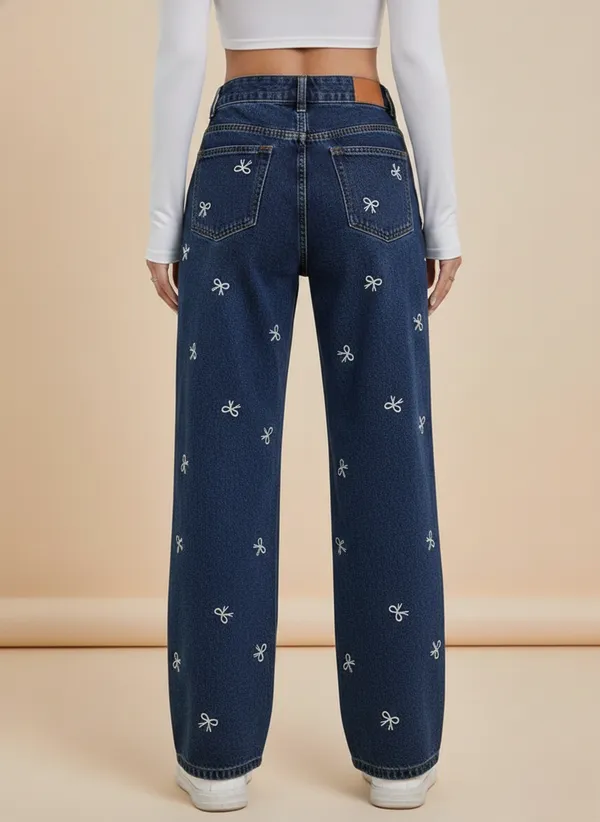 Navy_Blue_High_Waist_Wide_Leg_Denim_Jeans_With_Bow_Embroidery_For_Women