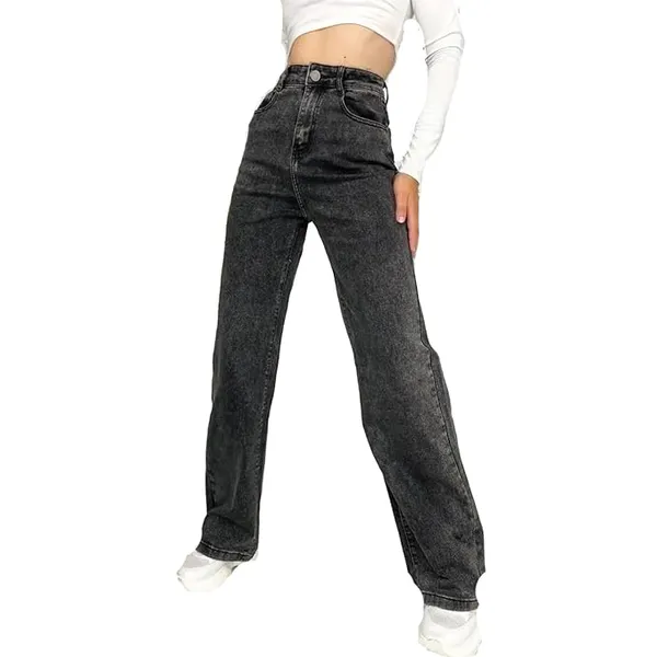 Jet_Black_Washed_Wide_Leg_Denim_Jeans_For_Women