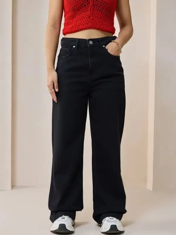 Jet_Black_Washed_Wide_Leg_Denim_Jeans_For_Women