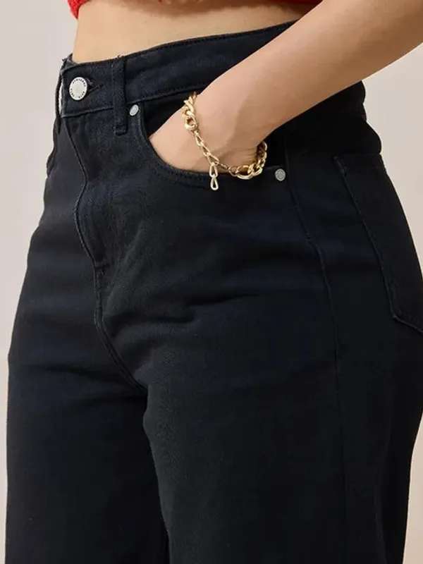Jet_Black_Washed_Wide_Leg_Denim_Jeans_For_Women