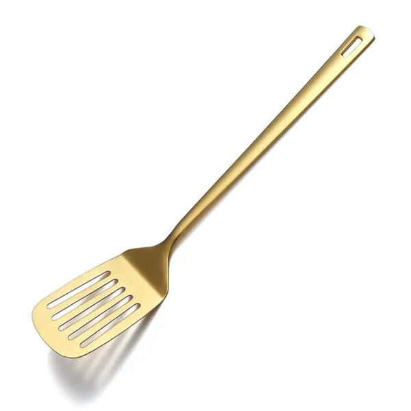 GHARKICHAMAK_Stainless_Steel_Slotted_Turner_with_Oil_Drain_Holes_&_Hanging_Loop_(Gold)_Non-Stick_Spatula