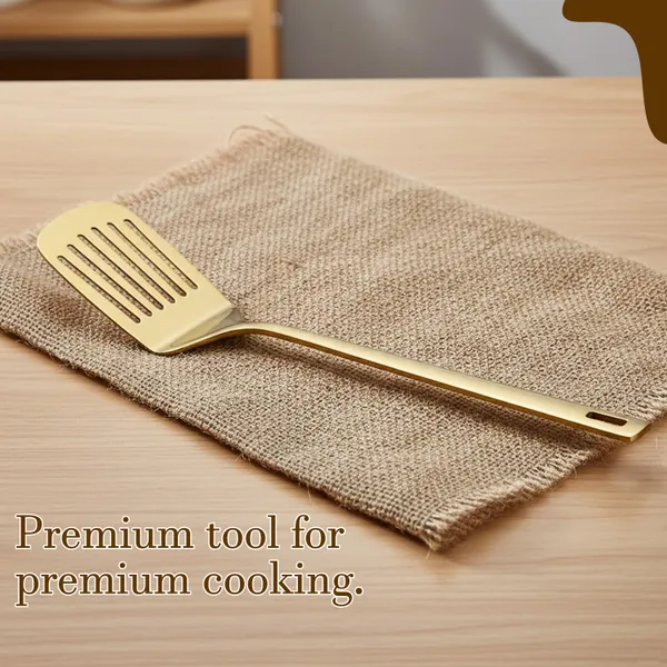 GHARKICHAMAK_Stainless_Steel_Slotted_Turner_with_Oil_Drain_Holes_&_Hanging_Loop_(Gold)_Non-Stick_Spatula
