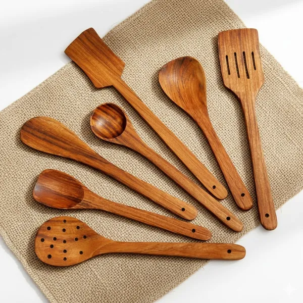 GHARKICHAMAK_Kitchen_Utensil_Set_for_Non-Stick_Cookware_|_Wooden_&_Gentle_Cooking_Tools_Non-Stick_Spatula_(Pack_of_7)