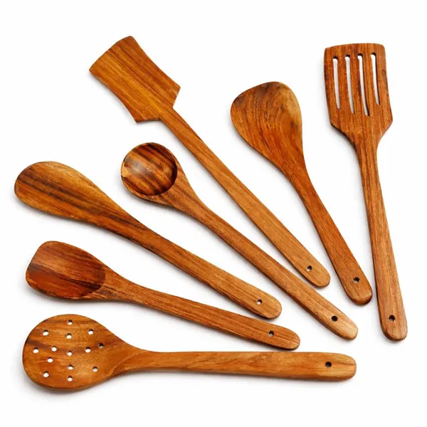 GHARKICHAMAK_Kitchen_Utensil_Set_for_Non-Stick_Cookware_|_Wooden_&_Gentle_Cooking_Tools_Non-Stick_Spatula_(Pack_of_7)