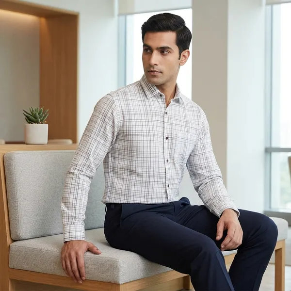 White_Checked_Cotton_Full_Sleeve_Formal_Shirt_For_Men