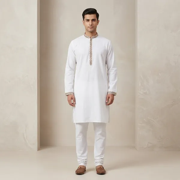 White_Cotton_Embroidered_Straight_Fit_Kurta_Pajama_Set_For_Men