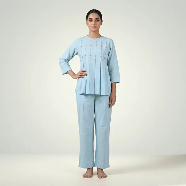 Blue_Cotton_Embroidered_Kurta_Pajama_Set_For_Women